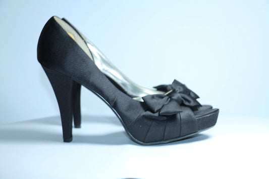 Michelangelo Black Bow Tie Peep Toe Heels